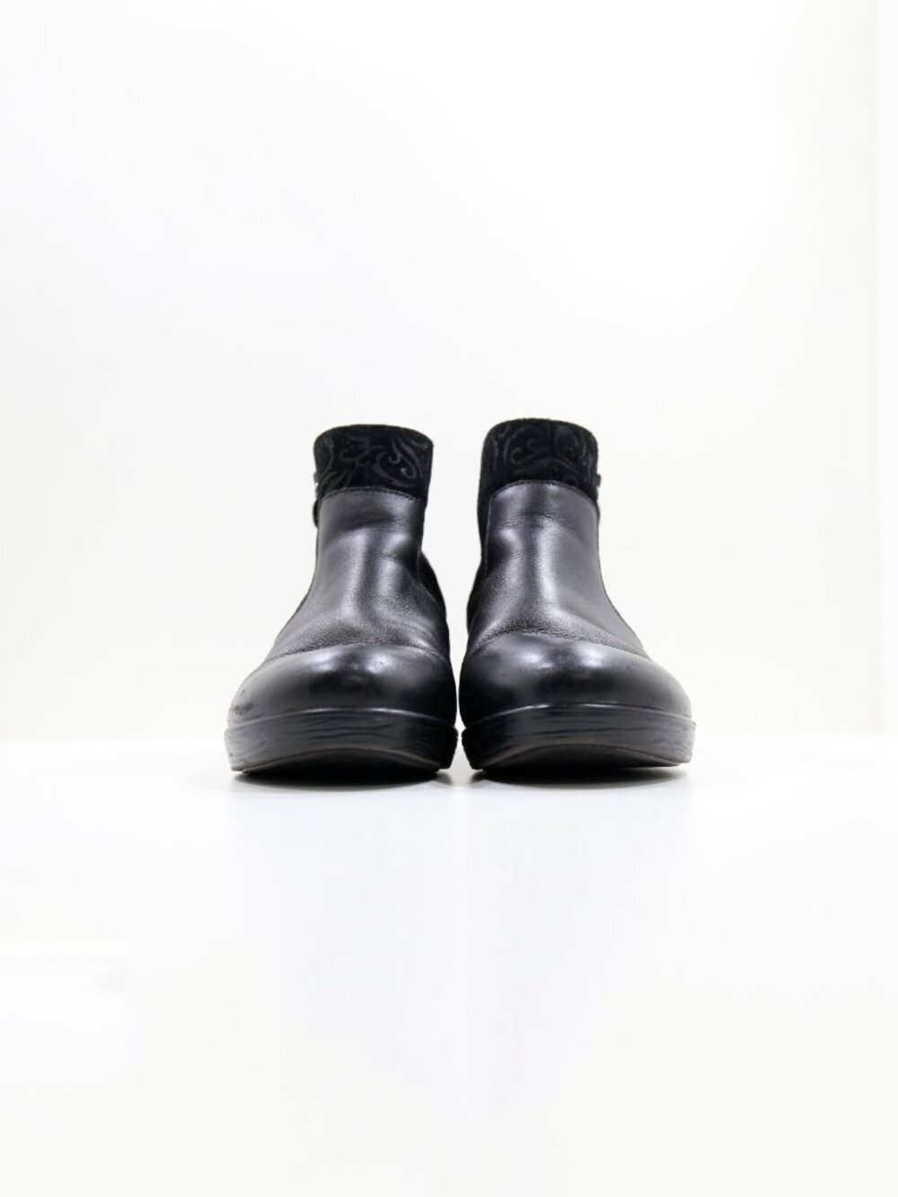 Alegria Serina Black Leather & Brocade 2.5" Wedge Heel Ankle Boots - 9/EU 39 - Picture 2 of 7